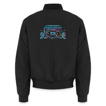 Cassette recorder in bright 80s neon look - Unisex Bomber Jacket - black - Back - AI Model Male 185 light (185cm)