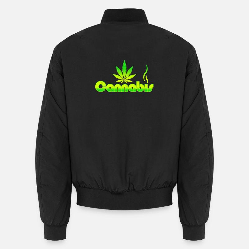 Lebendiges Cannabisblatt-Emblem mit grünem Farbverlauf Unisex Bomberjacke
