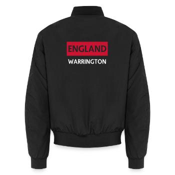 England Warrington City Skyline Design - Unisex Bomber Jacket - black - Back - AI Model Male 185 light (185cm)