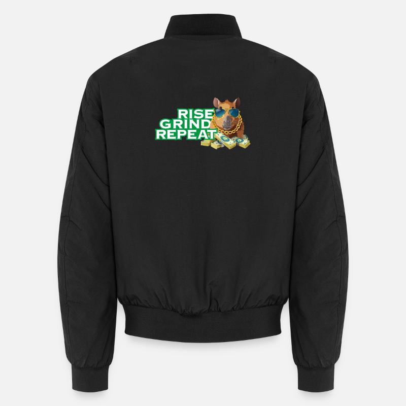 Rise, Grind, Repeat - Capybara Hustle motivation - Unisex Bomber Jacket - black