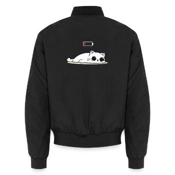 Battery Low – Cute Cat in Social Battery Mode - Unisex Bomber Jacket - black - Back - AI Model Male 185 light (185cm)