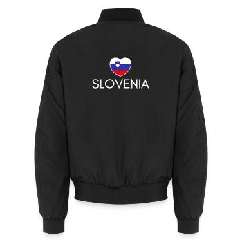 Herz mit slowenischer Flagge, ich liebe Slowenien - Unisex Bomberjacke - Schwarz - Hinten - AI Model Male 185 light (185cm)