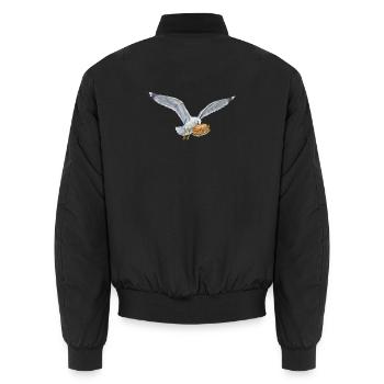 Mouette drôle vole un rouleau de poisson sur la plage - Bomber unisexe - noir - Dos - AI Model Male 185 light (185cm)