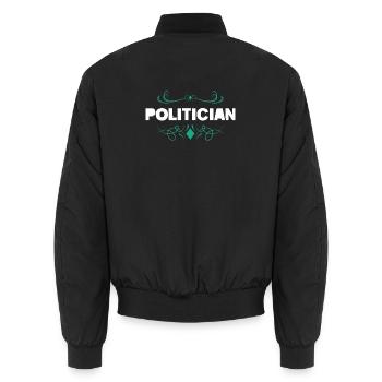 Ornamented politician lettering - Unisex Bomber Jacket - black - Back - AI Model Male 185 light (185cm)