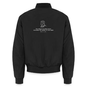 Zitat der stoischen Denkweise von Marcus Aurelius - Unisex Bomberjacke - Schwarz - Hinten - AI Model Male 185 light (185cm)