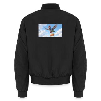 Cute Flying Postal Pigeon Delivering Package - Unisex Bomber Jacket - black - Back - AI Model Male 185 light (185cm)