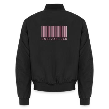 Barcode Rosa "UNBEZAHLBAR"  - Unisex Bomberjacke - Schwarz - Hinten - AI Model Male 185 light (185cm)