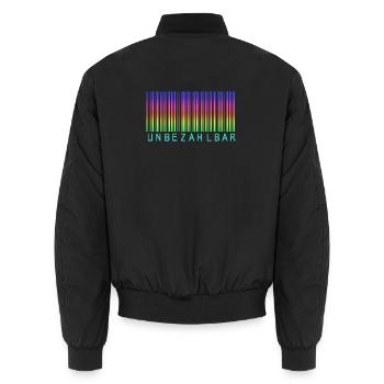 Barcode Regenbogen "UNBEZAHLBAR"  - Unisex Bomberjacke - Schwarz - Hinten - AI Model Male 185 light (185cm)