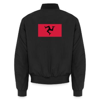 The Manx Triskelion, Emblem of the Isle of Man - Unisex Bomber Jacket - black - Back - AI Model Male 185 light (185cm)
