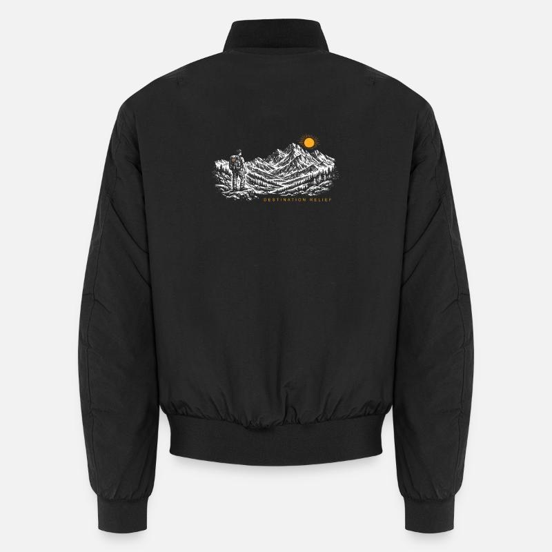 Hiker Sunrise Destination Relief Light - Unisex Bomber Jacket - black