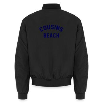 Cousins Beach – College Style - Unisex Bomber Jacket - black - Back - AI Model Male 185 light (185cm)