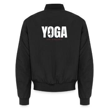 Yoga Balance – Stay in Balance Motivation - Unisex Bomber Jacket - black - Back - AI Model Male 185 light (185cm)