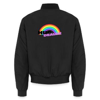 Autocollants Hug Dealer : design arc-en-ciel coloré - Bomber unisexe - noir - Dos - AI Model Male 185 light (185cm)