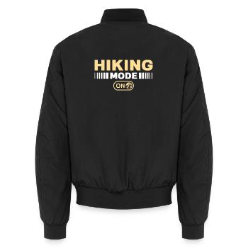 Hiking mode on Hiking Mountains Mountaineering - Unisex Bomber Jacket - black - Back - AI Model Male 185 light (185cm)