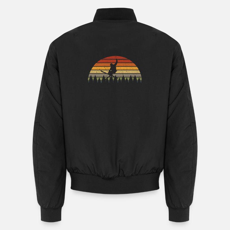Sunset Snowboarder in Pines Retro Tee Unisex Bomber Jacket