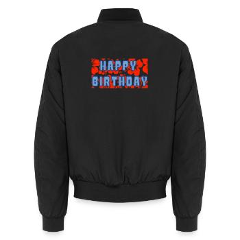 ANNIVERSAIRE. HAPPY BIRTHDAY. JOYEUX ANNIVERSAIRE. - Bomber unisexe - noir - Dos - AI Model Male 185 light (185cm)