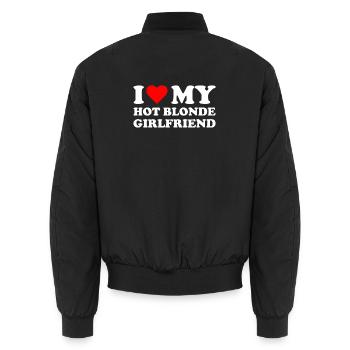 I love my blonde girlfriend - Unisex Bomber Jacket - black - Back - AI Model Male 185 light (185cm)
