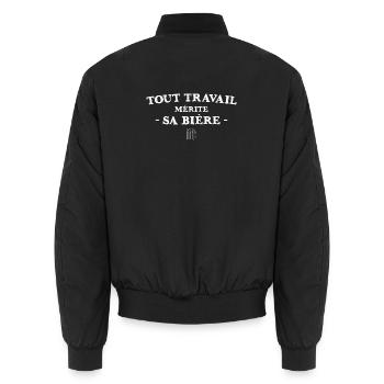 Tout Travail Merite Sa Biere T-Shirt Cadeau Humour - Bomber unisexe - noir - Dos - AI Model Male 185 light (185cm)