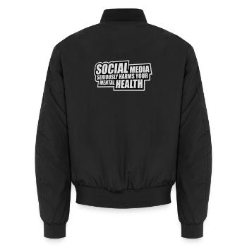 Social Media Seriously Harms Mental Health Spruch - Unisex Bomberjacke - Schwarz - Hinten - AI Model Male 185 light (185cm)