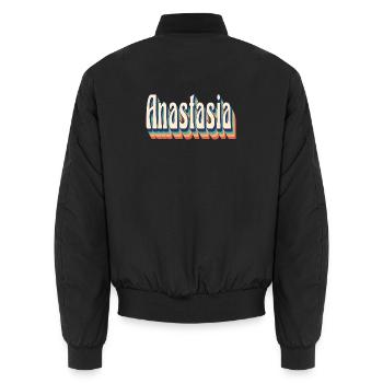 vintage retro Anastasia t-shirt t-shirt - Unisex Bomber Jacket - black - Back - AI Model Male 185 light (185cm)