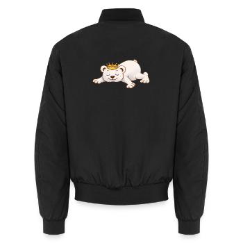 Sleeping Bear with Crown – Cute Animal Motif - Unisex Bomber Jacket - black - Back - AI Model Male 185 light (185cm)