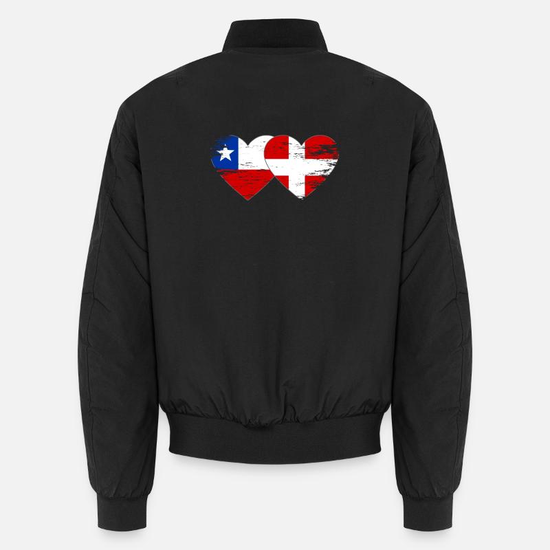 Chile Denmark flag heart used - Unisex Bomber Jacket - black
