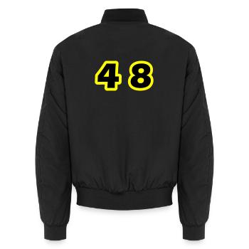 48 Zahl symbol - Unisex Bomberjacke - Schwarz - Hinten - AI Model Male 185 light (185cm)