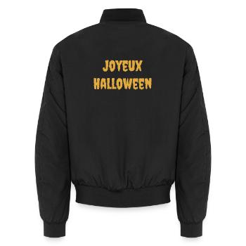 HALLOWEEN. KÜRBIS. HALLOWEEN-KÜRBIS. ANGST - Unisex Bomberjacke - Schwarz - Hinten - AI Model Male 185 light (185cm)