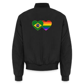 Brasilien Regenbogen Flagge Herz - Unisex Bomberjacke - Schwarz - Hinten - AI Model Male 185 light (185cm)