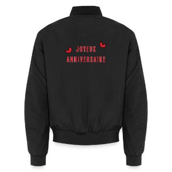 ANNIVERSAIRE. HAPPY BIRTHDAY. JOYEUX ANNIVERSAIRE. - Bomber unisexe - noir - Dos - AI Model Male 185 light (185cm)