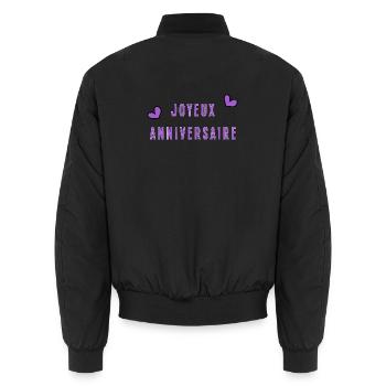 JOYEUX ANNIVERSAIRE. HAPPY BIRTHDAY. ANNIVERSAIRE. - Bomber unisexe - noir - Dos - AI Model Male 185 light (185cm)