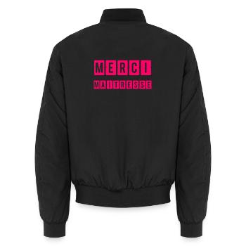 VIELEN DANK. GELIEBTE. MEISTER. DANKE HERRIN - Unisex Bomberjacke - Schwarz - Hinten - AI Model Male 185 light (185cm)