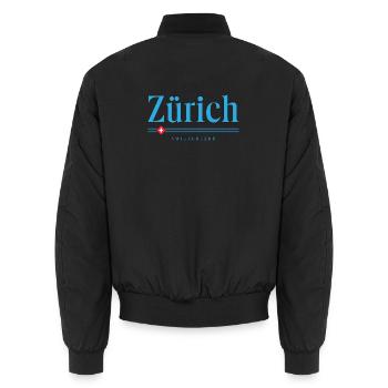 Zurich Blue Stripe Logo - Unisex Bomber Jacket - black - Back - AI Model Male 185 light (185cm)