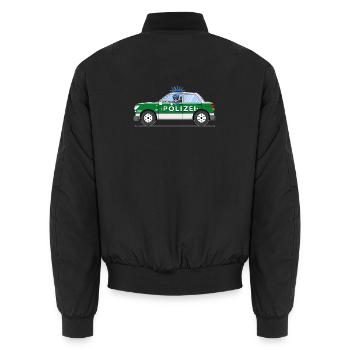 Police car with policeman green and silver - Unisex Bomber Jacket - black - Back - AI Model Male 185 light (185cm)