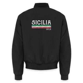 Sicilia Italia Distressed Flag - Unisex Bomber Jacket - black - Back - AI Model Male 185 light (185cm)