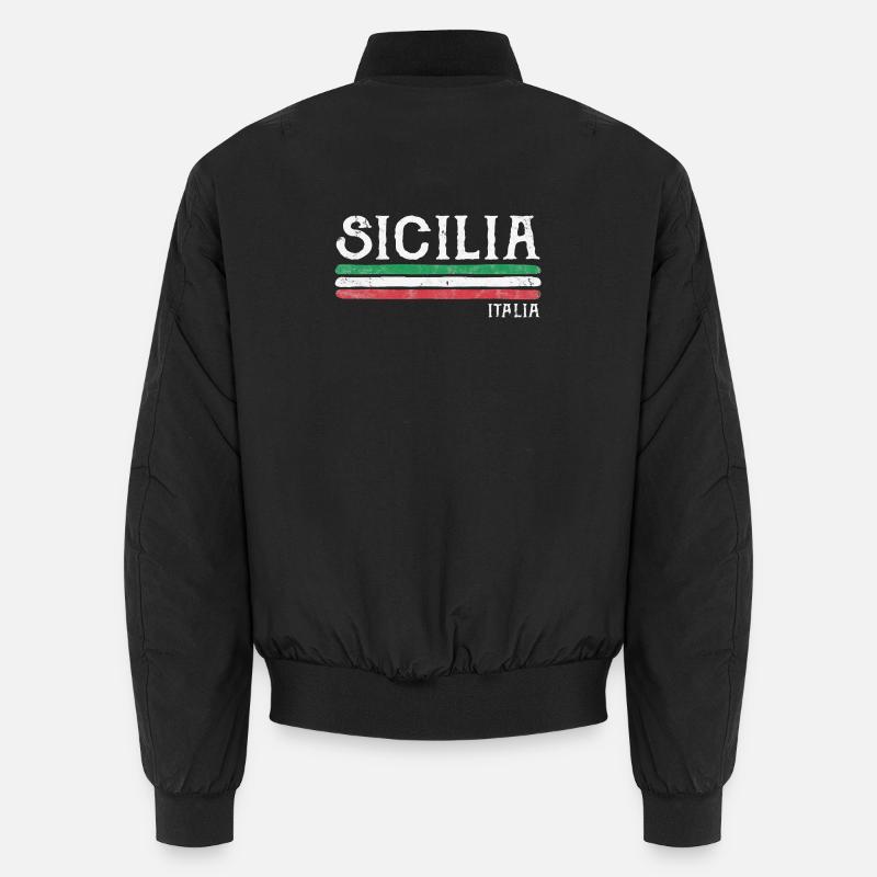 Sicilia Italia Distressed Flag - Unisex Bomber Jacket - black