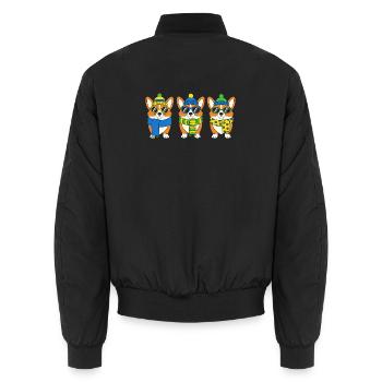 Winter Corgi Trio with Accessories - Unisex Bomber Jacket - black - Back - AI Model Male 185 light (185cm)