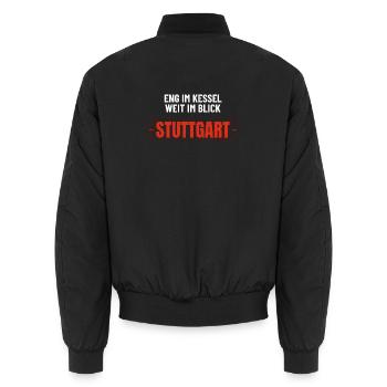 Eng im Kessel weit im Blick Heimat Schwaben - Unisex Bomberjacke - Schwarz - Hinten - AI Model Male 185 light (185cm)