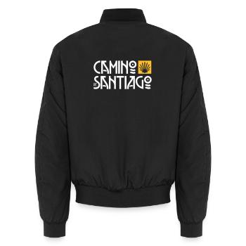 Camino de Santiago | Jakobsweg | Art Deco Typo - Unisex Bomberjacke - Schwarz - Hinten - AI Model Male 185 light (185cm)