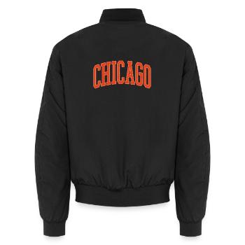 Texte de l’arc de Chicago en 3D orange - Bomber unisexe - noir - Dos - AI Model Male 185 light (185cm)