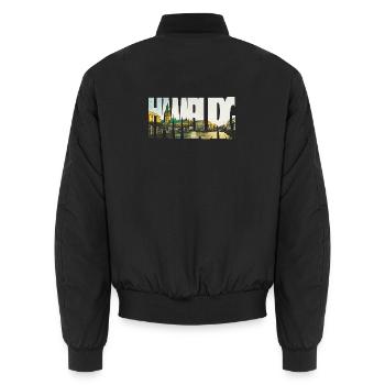 Hamburg Rathaus Skyline Kunst – Stadtbild Design - Unisex Bomberjacke - Schwarz - Hinten - AI Model Male 185 light (185cm)