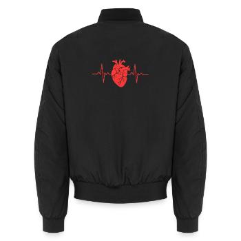 Heartbeat design with heart motif - Unisex Bomber Jacket - black - Back - AI Model Male 185 light (185cm)