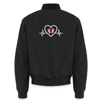 Schwangerschaftsankündigung Herz Rosa Fußabdrücke Mädchen - Unisex Bomberjacke - Schwarz - Hinten - AI Model Male 185 light (185cm)