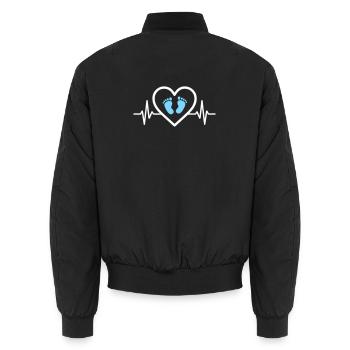 Schwangerschaftsankündigung Herz Blaue Fußabdrücke Junge - Unisex Bomberjacke - Schwarz - Hinten - AI Model Male 185 light (185cm)