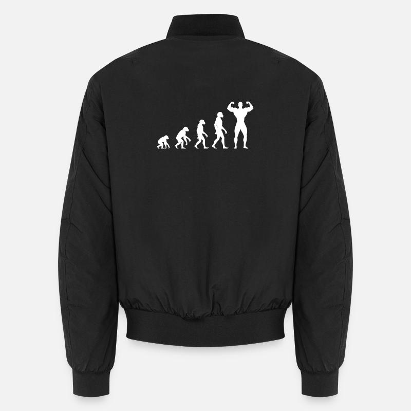 Evolution from prehistoric man to muscleman Unisex Bomber Jacket