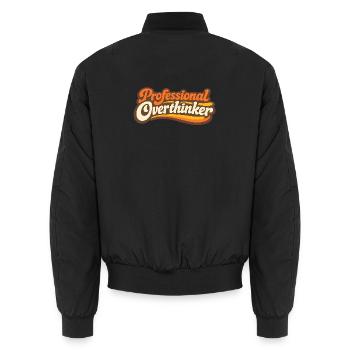 PROFESSIONAL OVERTHINKER Retro - Unisex Bomber Jacket - black - Back - AI Model Male 185 light (185cm)