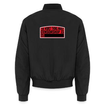 The Worst Thing About Censorship Is Lustig Ironie - Unisex Bomberjacke - Schwarz - Hinten - AI Model Male 185 light (185cm)
