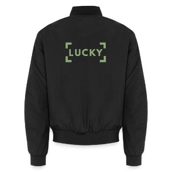Lucky Typography Green Minimalist - Unisex Bomberjacke - Schwarz - Hinten - AI Model Male 185 light (185cm)