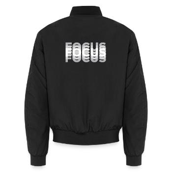 Focus Optische Täuschung Typografie Motiv - Unisex Bomberjacke - Schwarz - Hinten - AI Model Male 185 light (185cm)