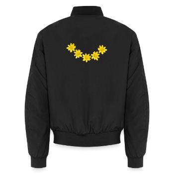 Yellow Buttercup Flower Arch – Spring Floral Wreat - Unisex Bomber Jacket - black - Back - AI Model Male 185 light (185cm)